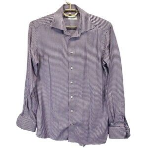 Eton Men's 39 x 15.5 US Medium Shirt Purple Houndstooth Long Sleeve Back Pleats